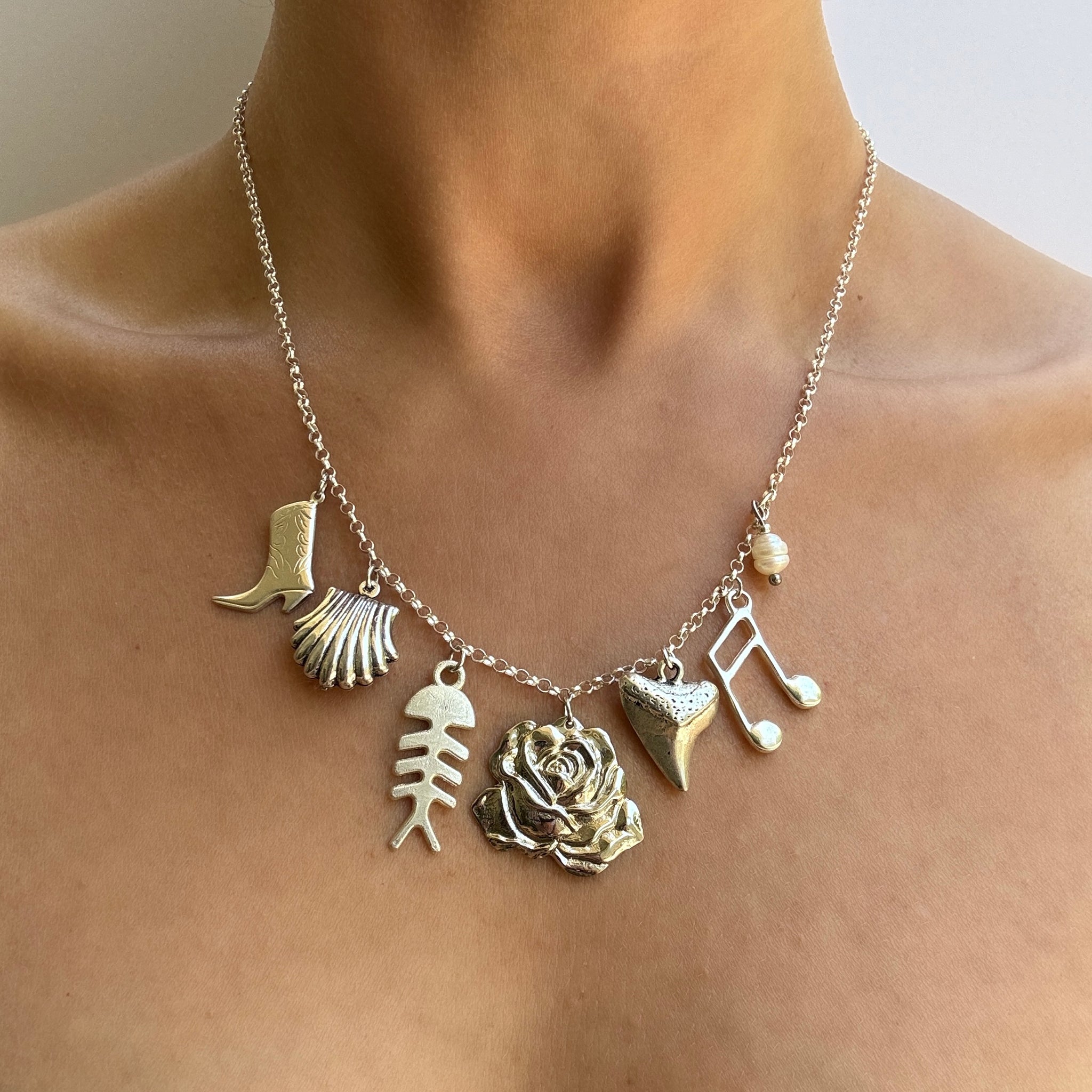 Silver European Collection Charm Necklace